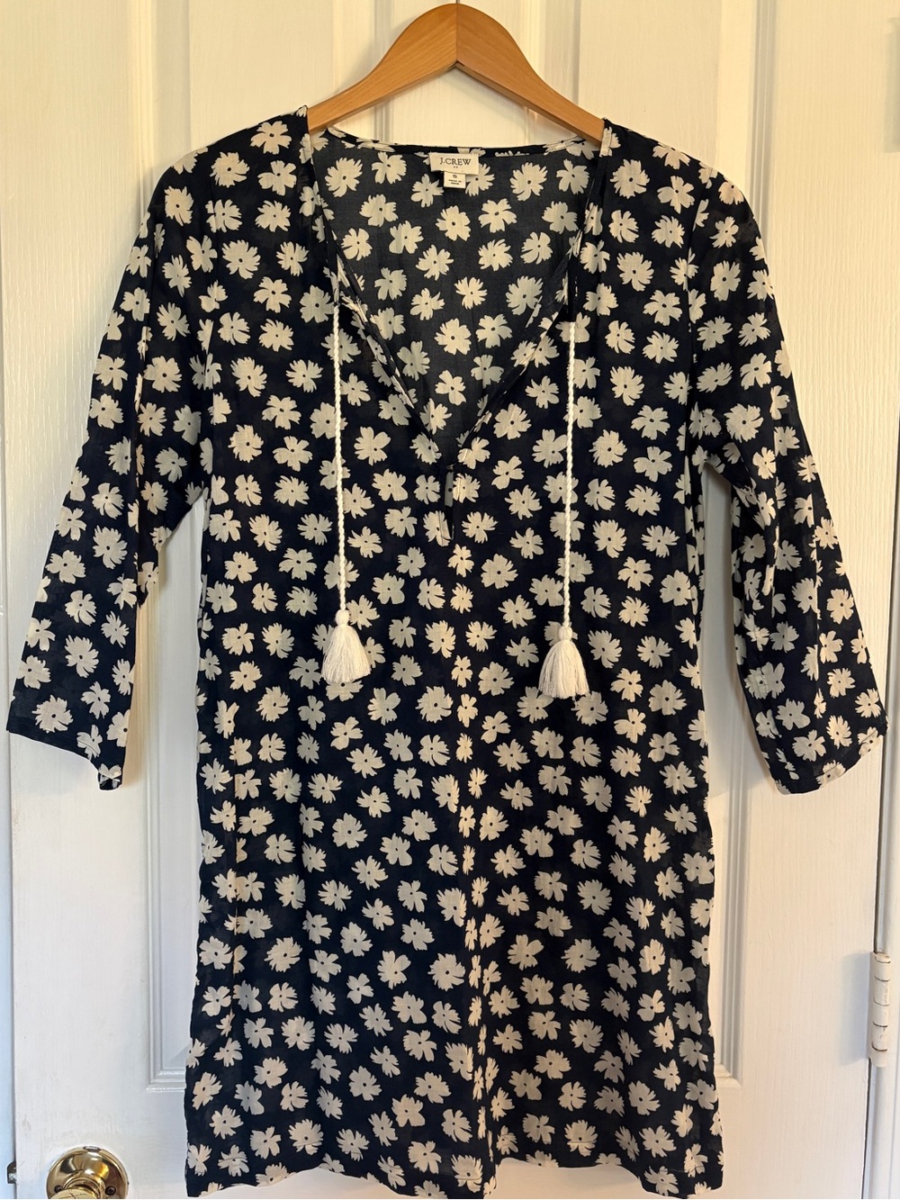 J Crew Factory Navy White Floral Lightweight Beach Pool Coverup Dress Sz S
